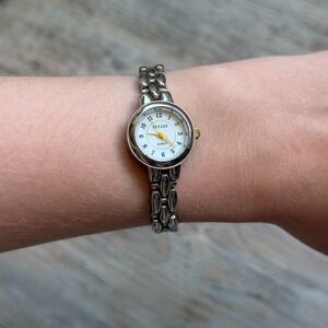 Vintage Wristwatch Decade Dainty Silver Tone Small Face Circle Round Women's